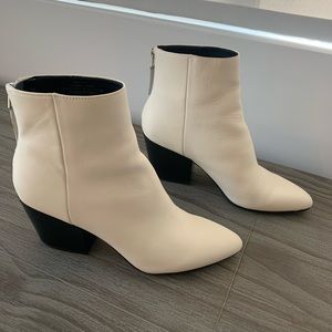 Dolce Vita White Leather Block Heel Ankle Boots  Booties
